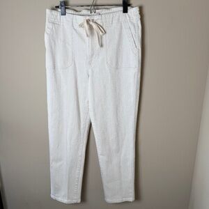 J.Crew Tie Waist Camp Pant Denim Stripe Womens Medium Ivory White Jeans #BA312